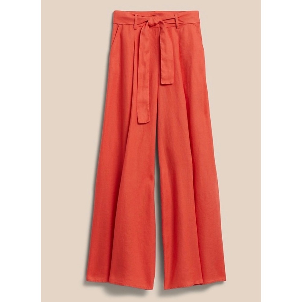 Banana Republic Rowan Wide-Leg Linen Blend Pants Burnt Orange Tie Waist Size 2